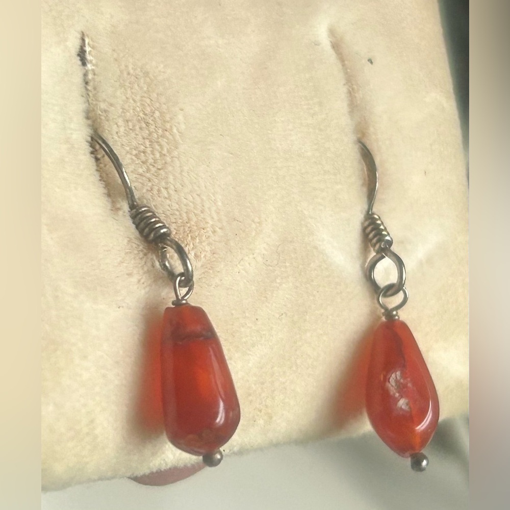Vintage Carnelian Dangle Earrings Sterling Silver Teardrop Boho Jewelry Artisan - Picture 6 of 9